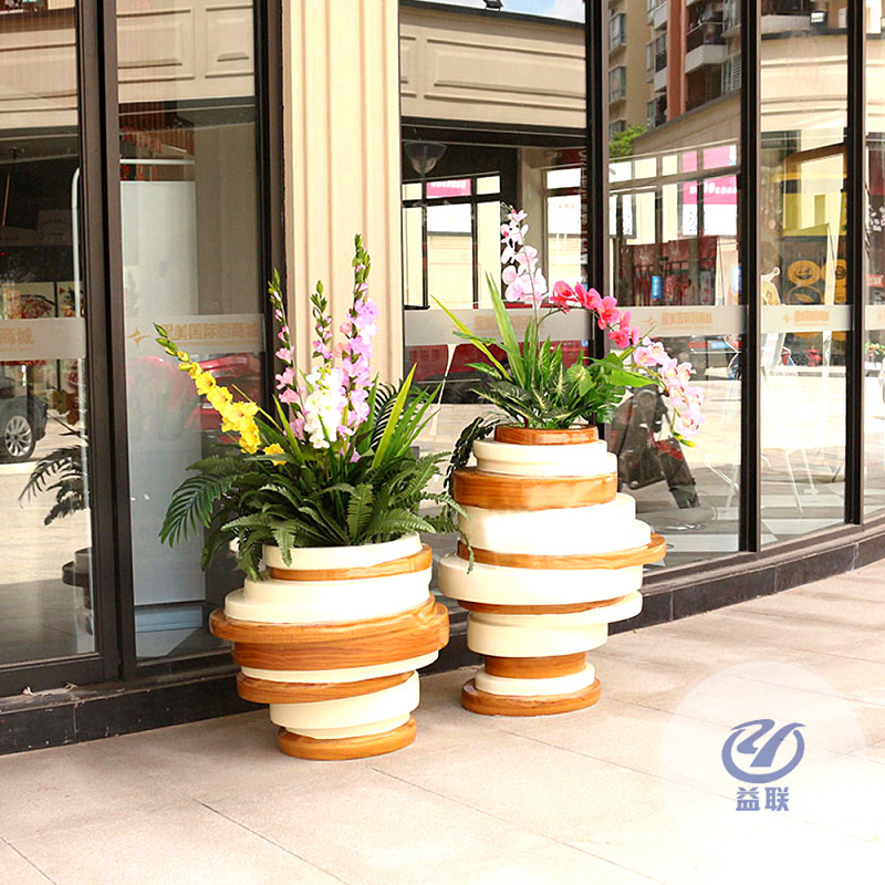 现代玻璃钢花盆商场落地组合圆形花器摆件户外广场园林景观大花箱